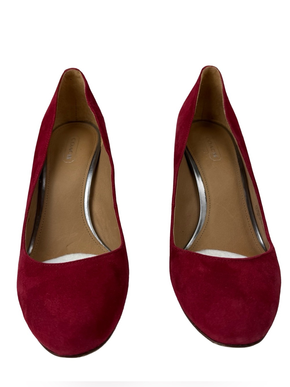 Coach Ophelia Block Heel Pumps Women’s 8 B Scarlet Red Suede Logo Accent Preppy - Picture 2 of 10